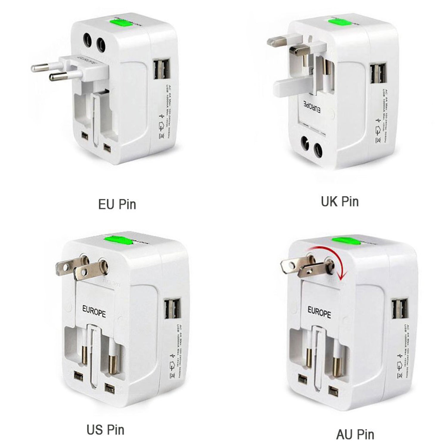 All-in-One Universal Worldwide Travelling AC Adaptor Plug (AU / UK / US / EU) International Power Charger Electric USB Power Plug Socket Adapter Converter (1 Pc) All-in-One Universal Worldwide Travelling AC Adaptor Plug (AU / UK / US / EU) International Power Charger Electric USB Power Plug Socket Adapter Converter (1 Pc)